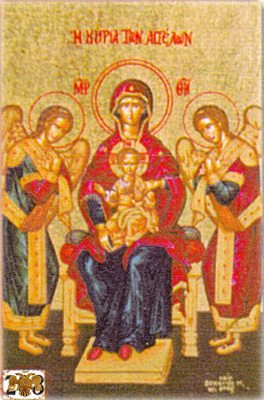 Holy Virgin Mary Panagia The Lady of the Angels Byzantine Wooden Icon on Canvas